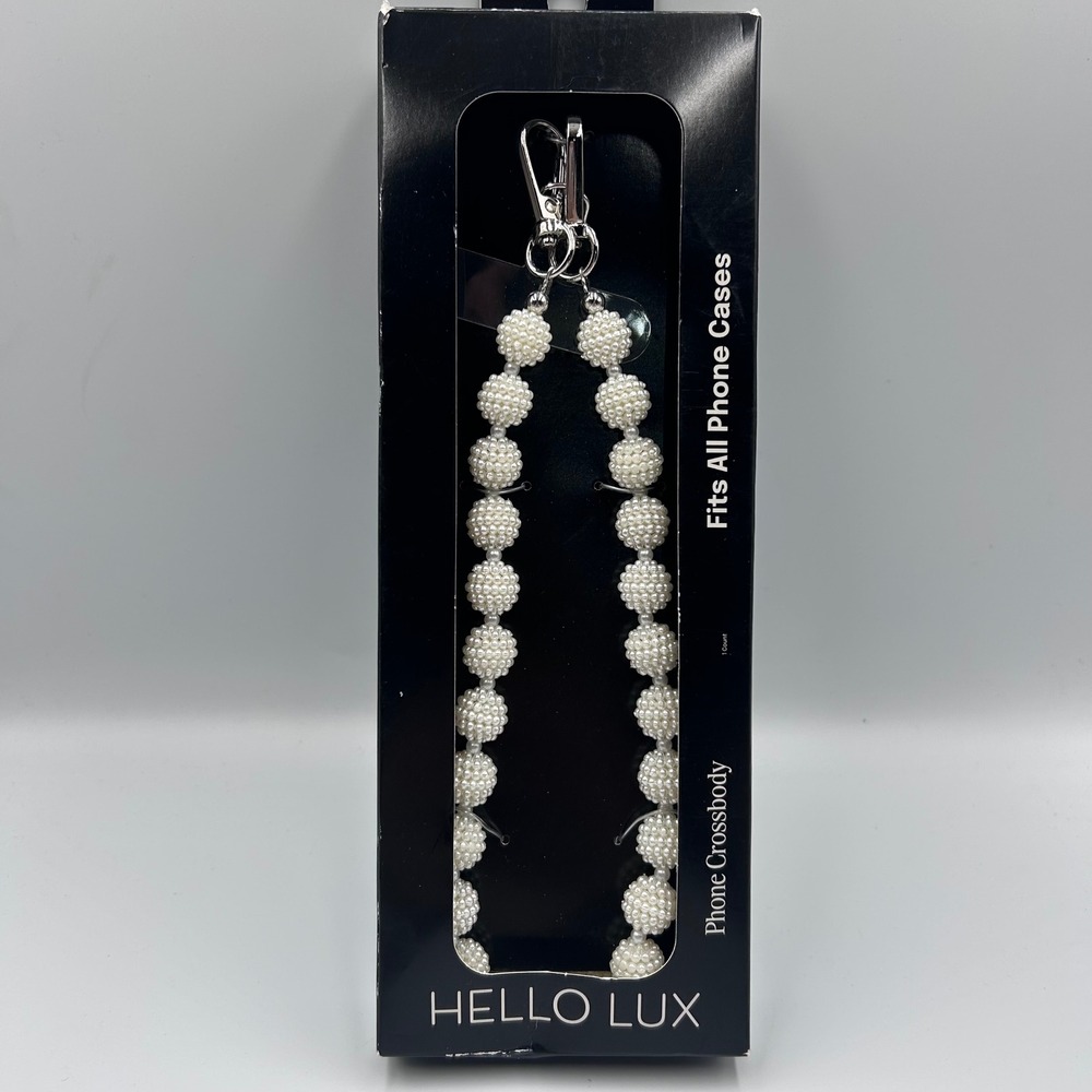 Hello Lux Berry Pearl Crossbody Phone Strap Universal White Beaded Chain 51.2in